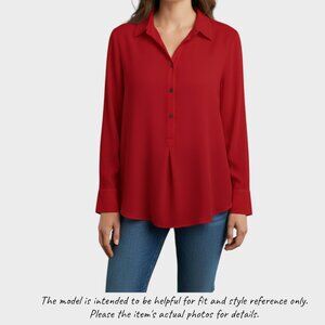 Lands' End Womens Red Polyester Size 6 Blouse Half Button